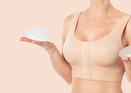 Eine Frau hält zwei Implantate in der Hand (Symbolbild für unterschiedlich große Brüste)
