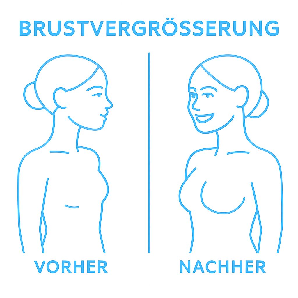 Illustration eines Vorher-Nachher-Vergleichs bei einer Brustvergrößerung