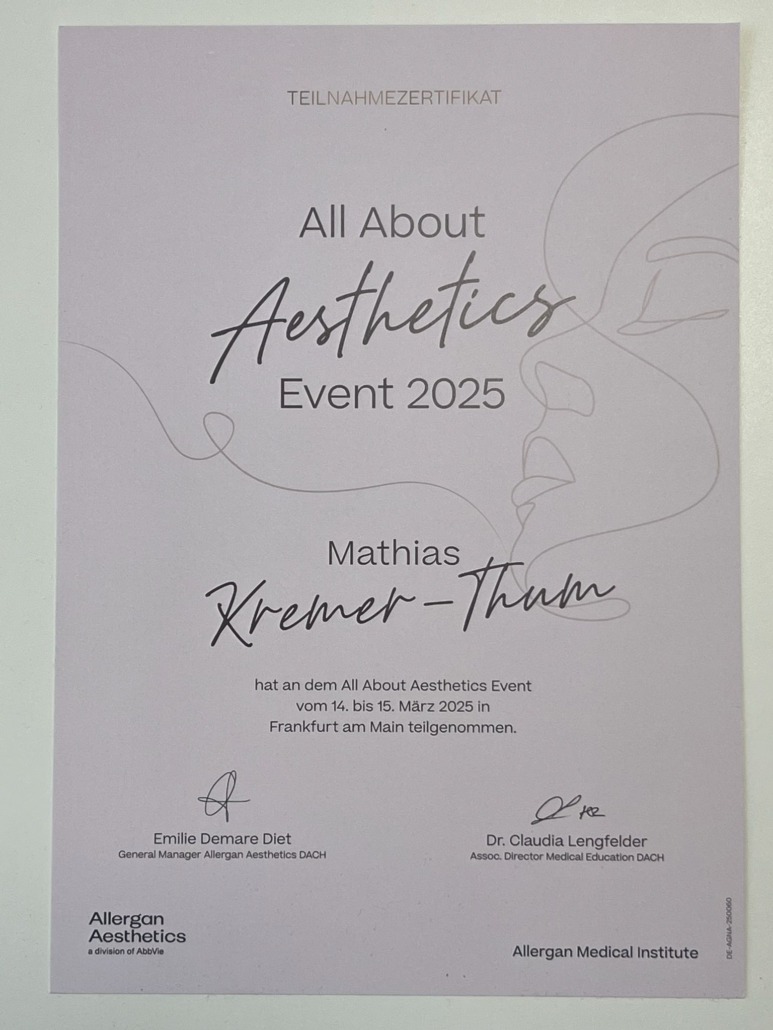 Teilnehmerzertifikat All about Aesthetics Event 2025 (1)